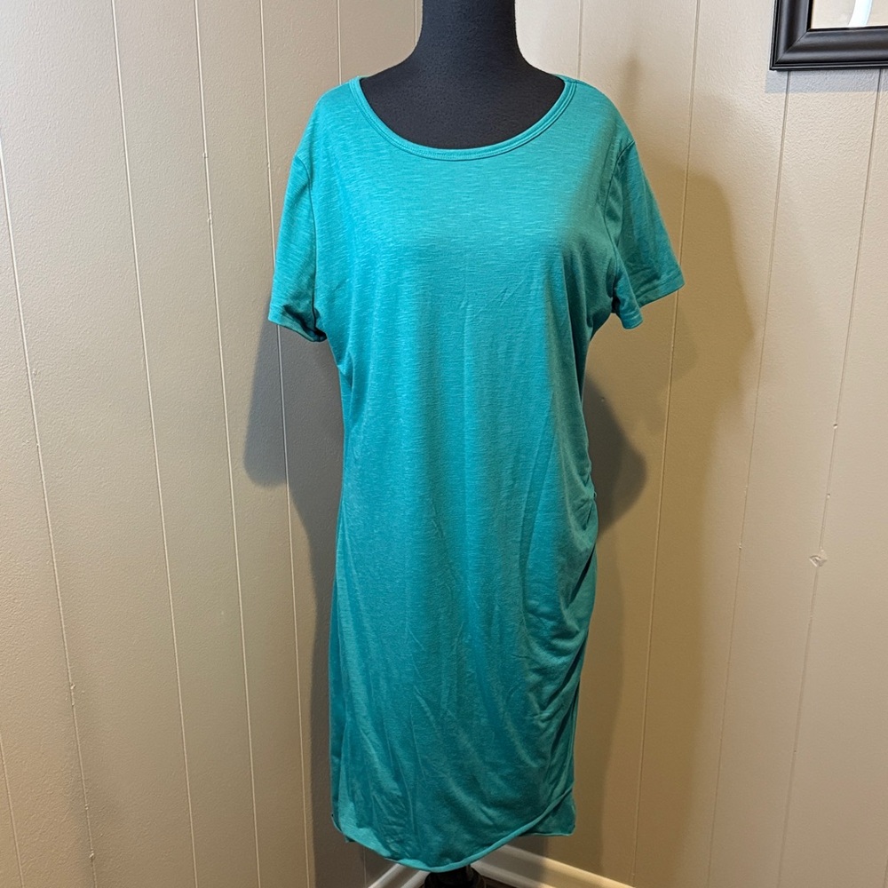 B15 Women’s Elegant Teal Midi Asymmetrical Ruched Dress
